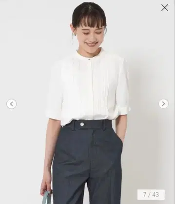 그린 라벨 릴랙싱 피코 핀턱 숏 슬리브 블라우스