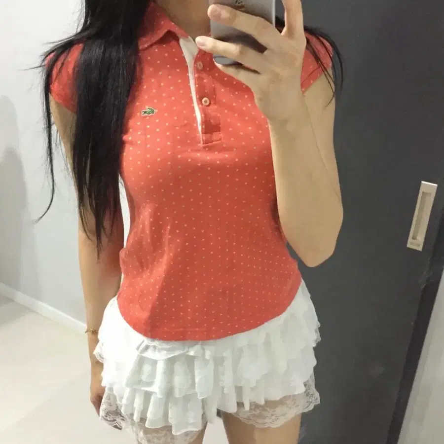 Lacoste 라코스테 히메갸루 오렌지 도트 PK 카라티