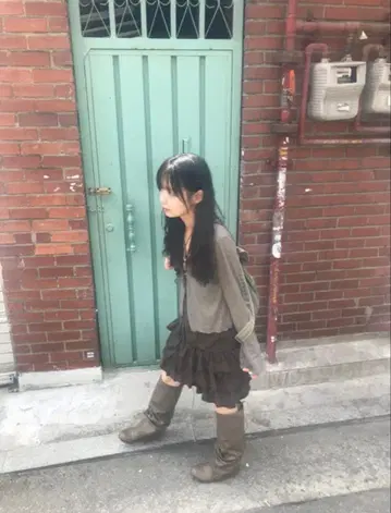 리브 니트 가디건 카키 모리걸 가든코어 페어리 그런지