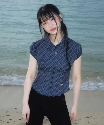 로제프란츠 체크 퍼프 반팔 블라우스