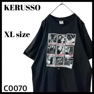 해외 구제 의류 KERUSSO 케르소 악기 음악 흑백 사진 T셔츠 블랙 XL