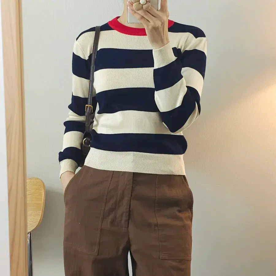 (F)여성 긴팔 니트 스트라이프 배색 J18W4591