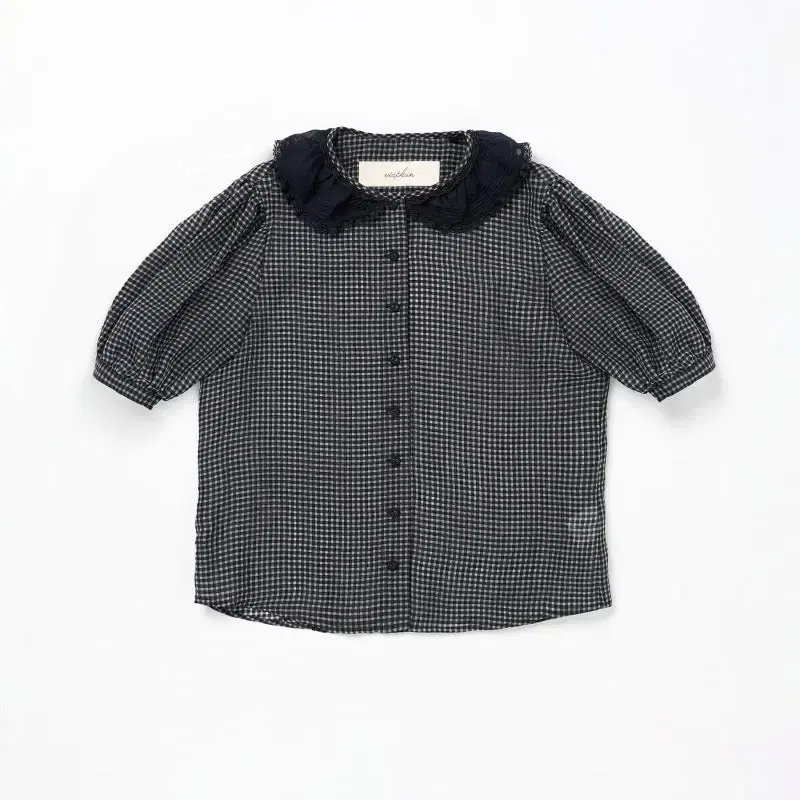 비아플레인 Via Vera check ruffle blouse (Navy check)