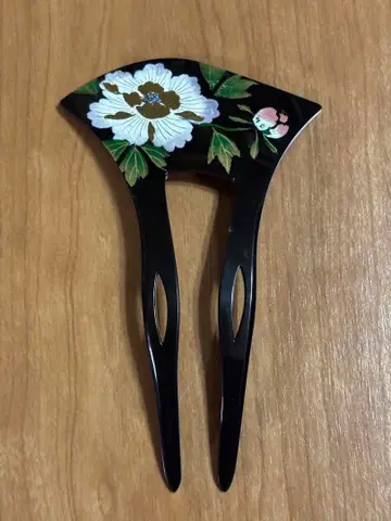 모란 문양 칠기풍 바치형 잠두 머리 장식