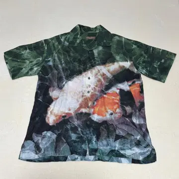 짐 톰슨 잉어 패턴 린넨 하와이안 셔츠 반팔 셔츠 올 패턴 레어