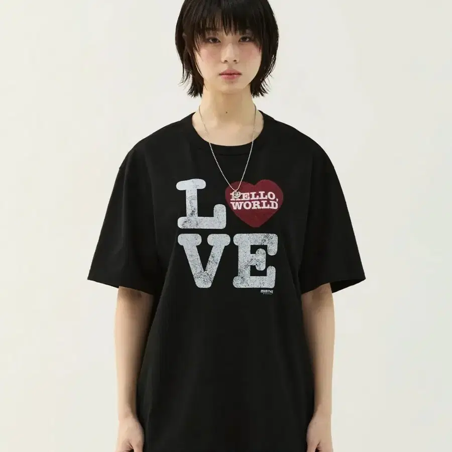 밈더워드로브 헬로 월드 LOVE 티셔츠_블랙 새상품