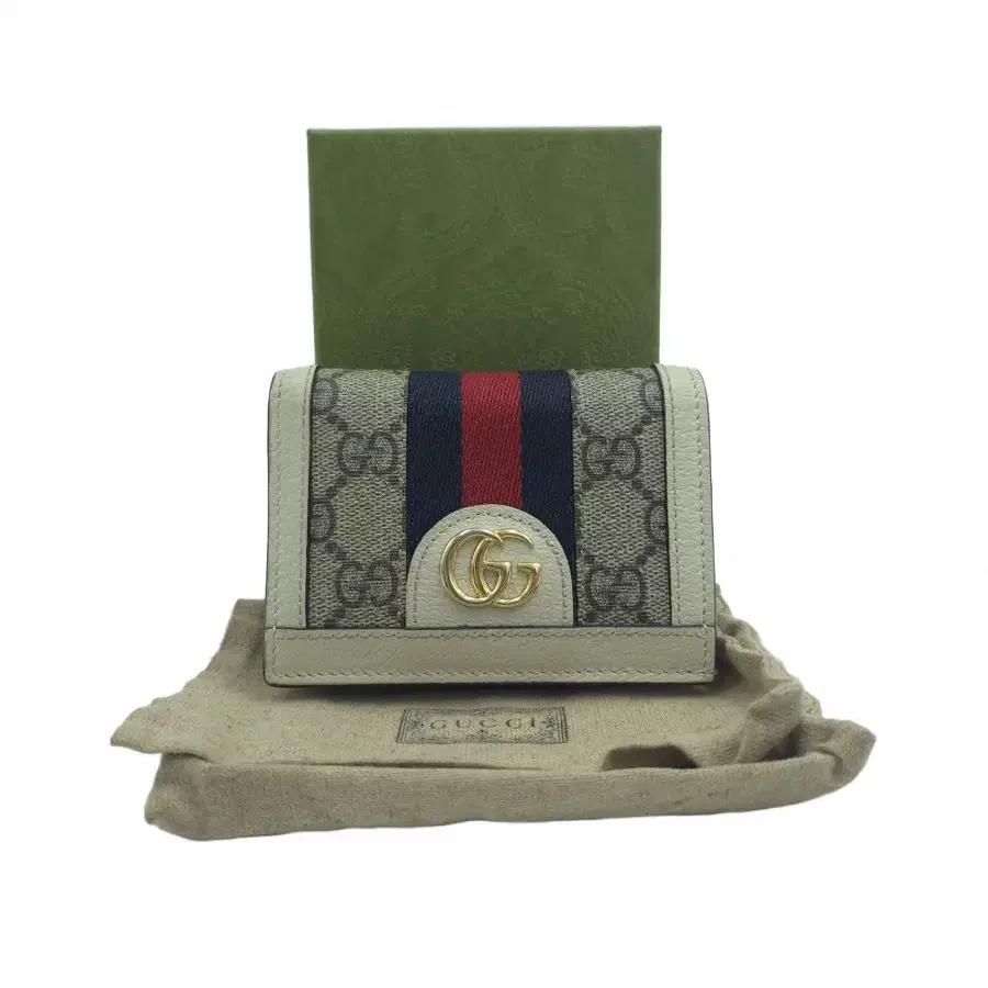 구찌 오피디아 GG 수프림 카드케이스 반지갑 화이트 523155
