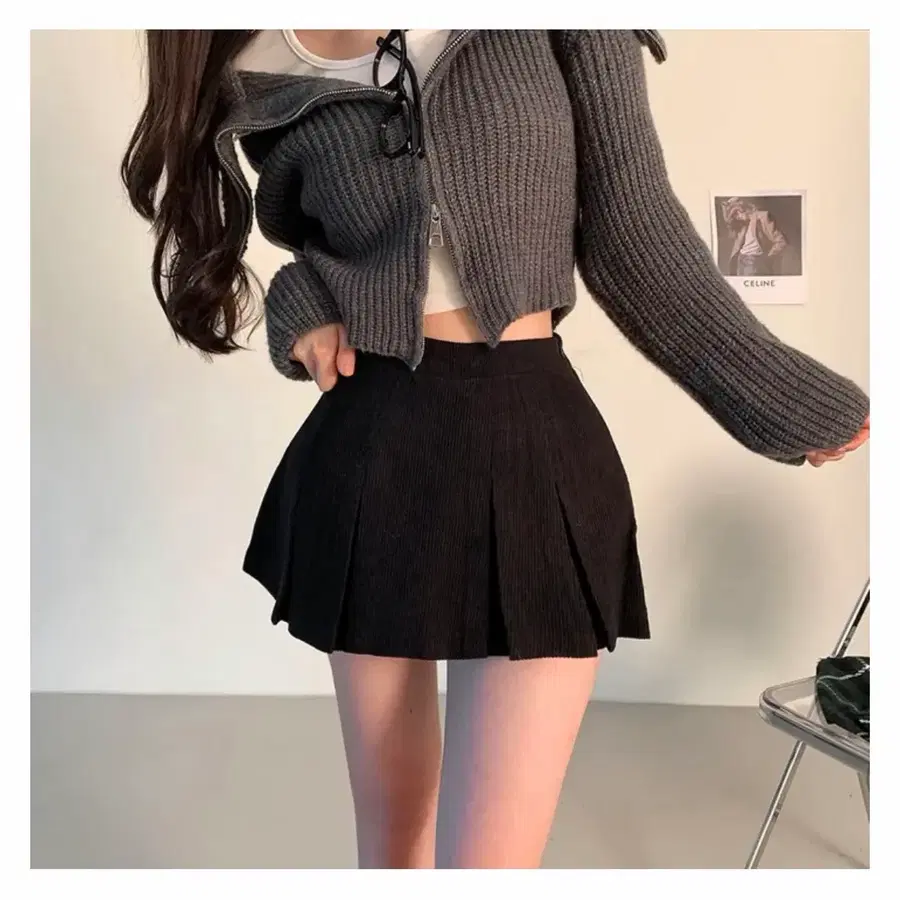 새상품) 에이블리 코듀로이 A라인 미니스커트 블랙