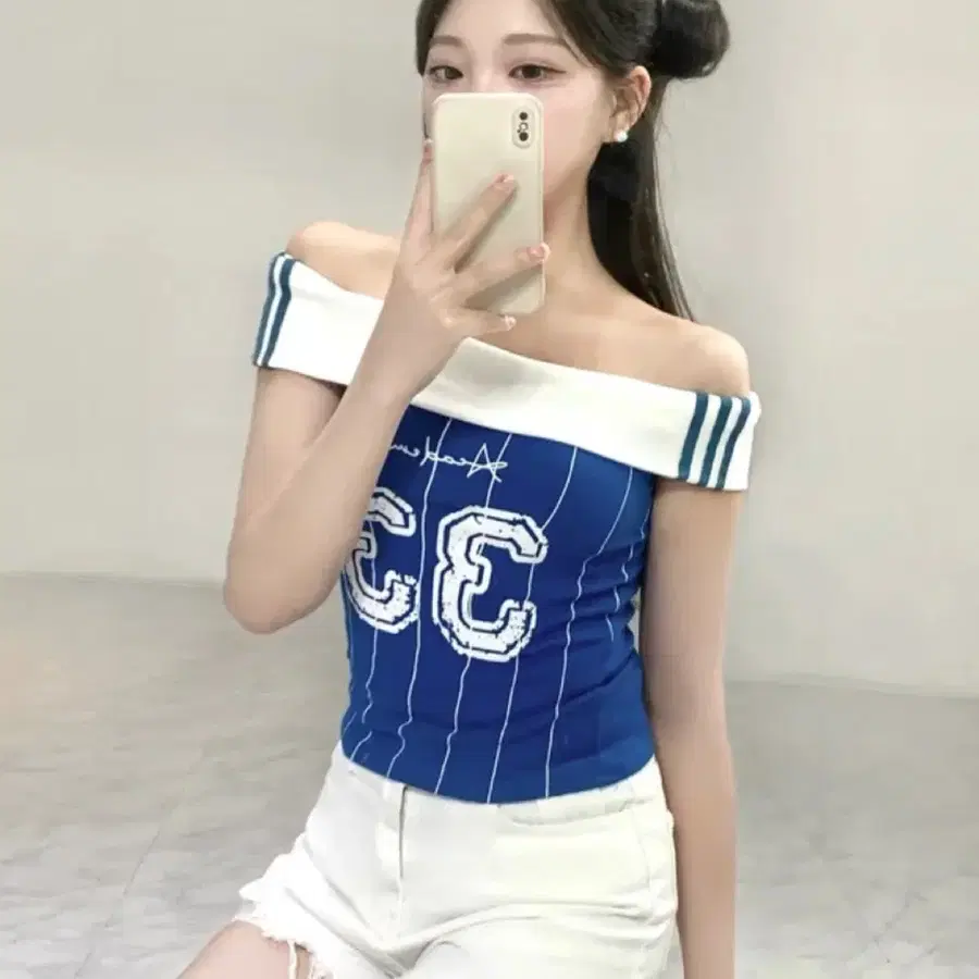 블루라인 오프숄더 티셔츠 에이블리 블록코어 페스티벌 흠뻑쇼 여행 워터밤