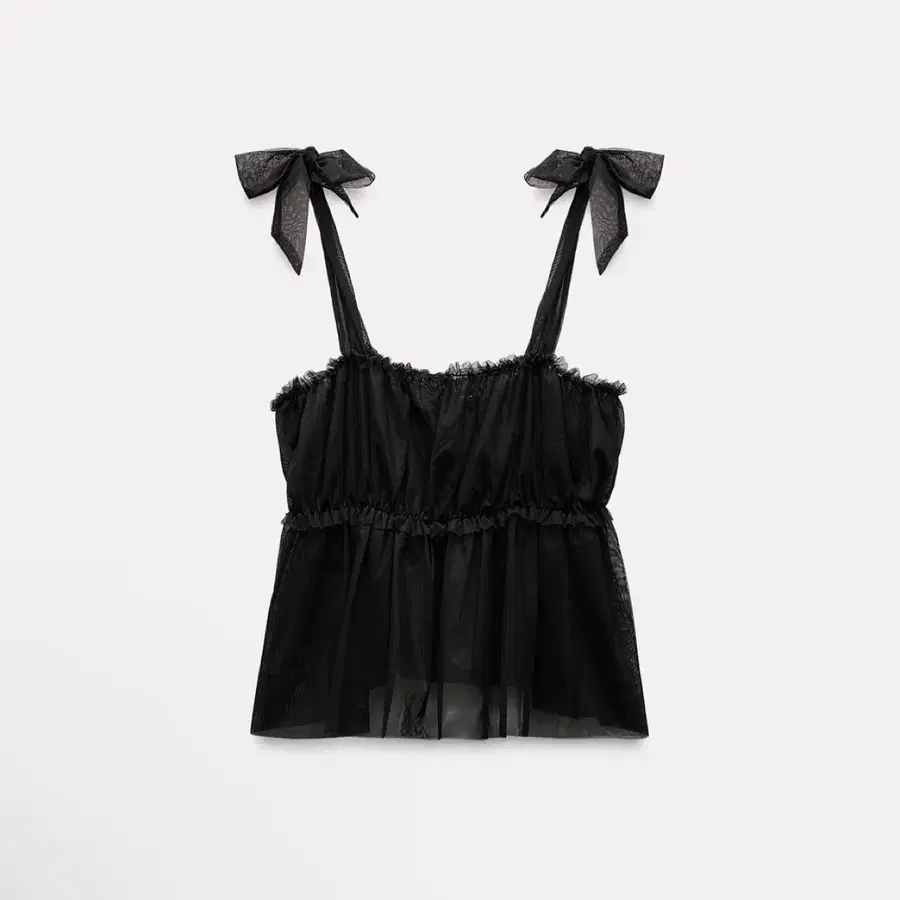 ZARA 자라 슬리브리스 리본 튤 레이어드 탑 M 새상품