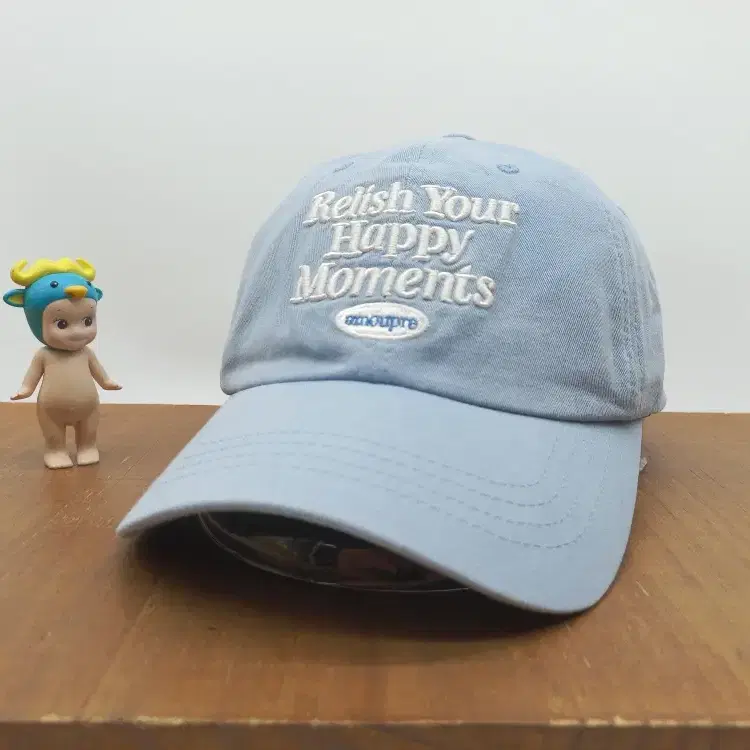 아모프레 AMOUPRE 조셉스마일 자수 데일리 코튼 볼캡 모자 블루