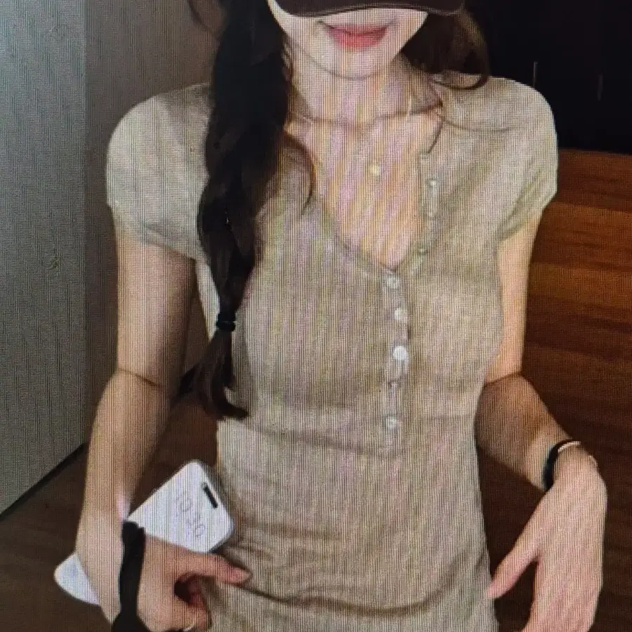 (해외배송)단추 포인트 반오픈 반팔티 여러색상