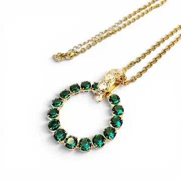 [ 인기 ] Swarovski 목걸이 스톤 골드 그린 롱