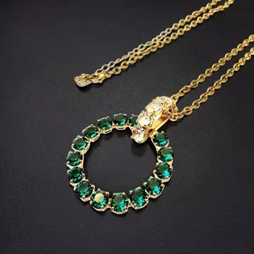 [ 인기 ] Swarovski 목걸이 스톤 골드 그린 롱