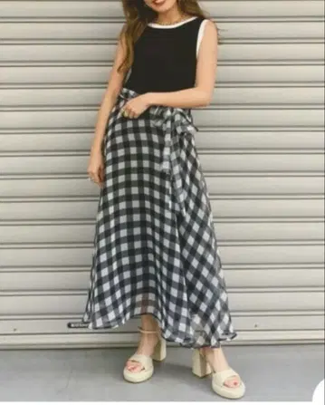 슬리브리스 깅엄 체크 롱 원피스
