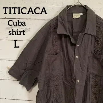 TITICACA 티티카카 오픈 카라 쿠바 셔츠 반팔 자수 브라운 L