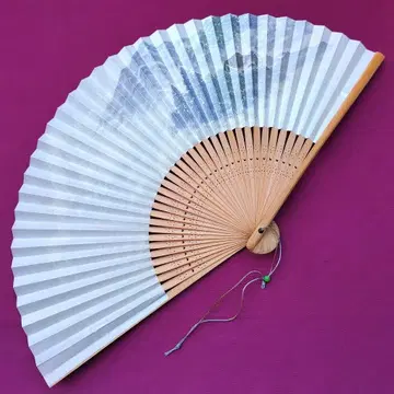 부채 종이 부채 스에히로 대나무 뼈 소 그림 일본화 전체 길이 약 218mm 브라운 도구 [ 1096 ]