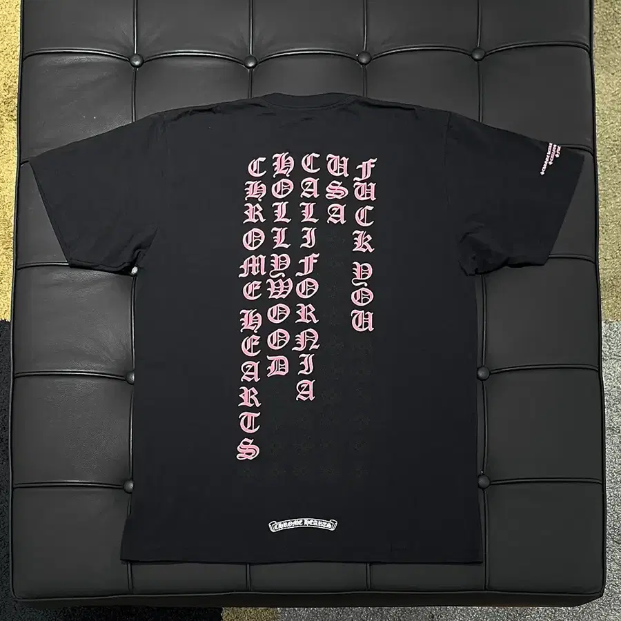 크롬하츠 티셔츠/롤러 백 로고 레터링 프린트 반팔 티셔츠 블랙 핑크