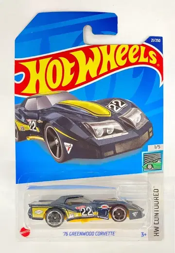 MATTEL HW CONTOURED 1/5 HCV23 '76 GREENWOOD CORVETTE #22 21/250