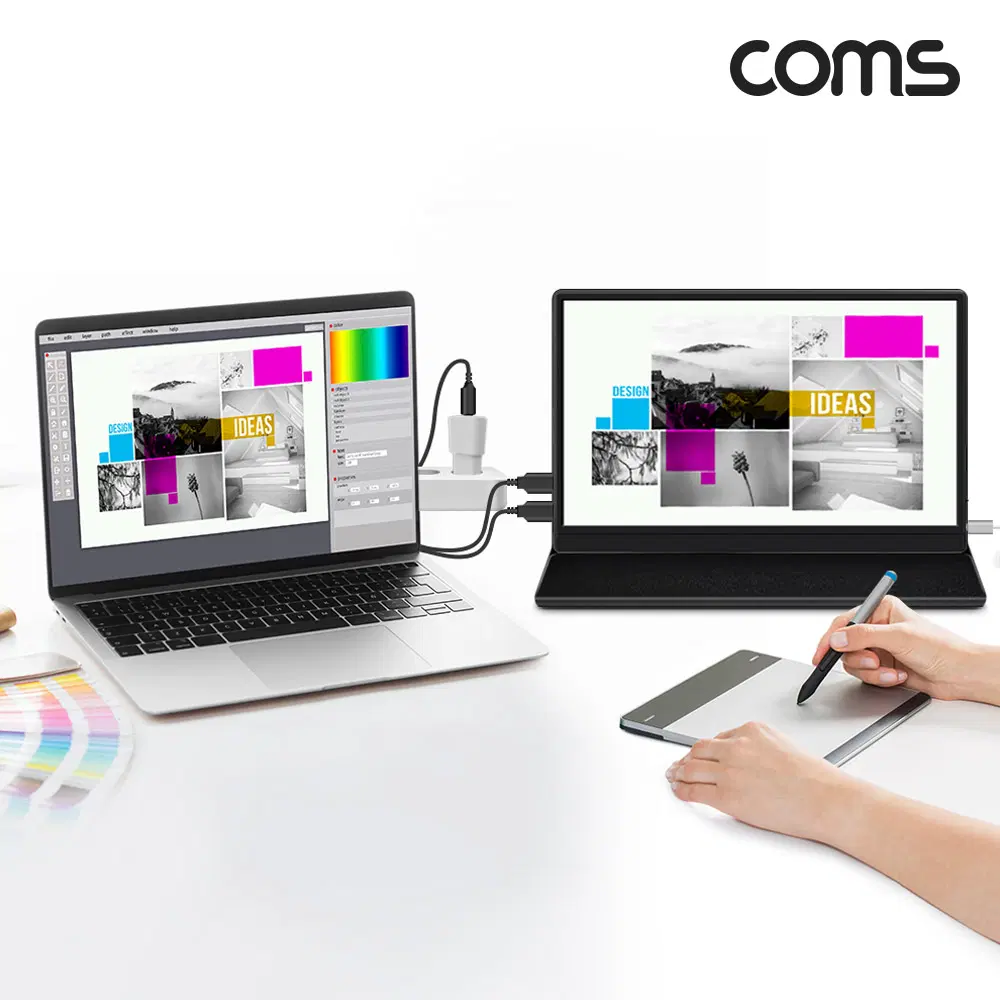(새상품)[JA250] Coms 15.6형 C타입 포터블 모니터 C타입x3 휴대용 서브 덱스지원 키보드마우스연결 헤드레스트 거치
