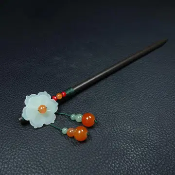 화전옥 연꽃 호리병 모양 비녀 옥비녀 머리 장식 고풍 일본풍 장신구 조각 세공 옛집 보관품