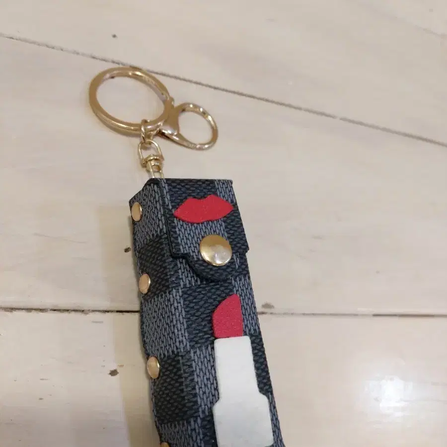 (미사용)체크무늬 립스틱/틴트/도장 케이스 키링