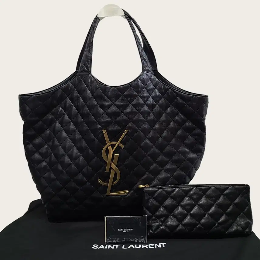 생로랑 블랙 램스킨 YSL 금장 아이케어 맥시 쇼퍼백 사진 7