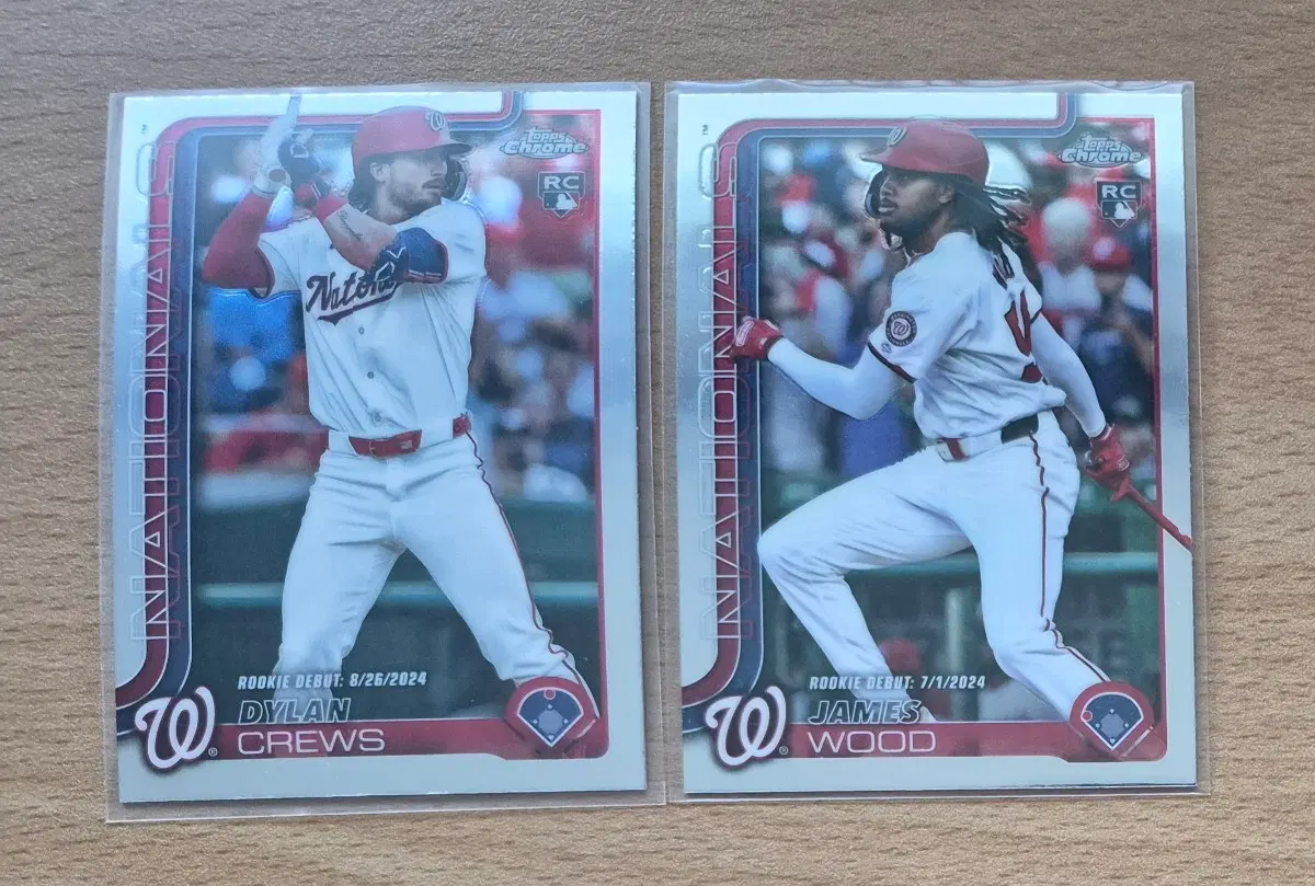 MLB 2025 탑스크롬 워싱턴 딜런 크루즈, 제임스 우드 루키카드 2장랏 판매합니다.