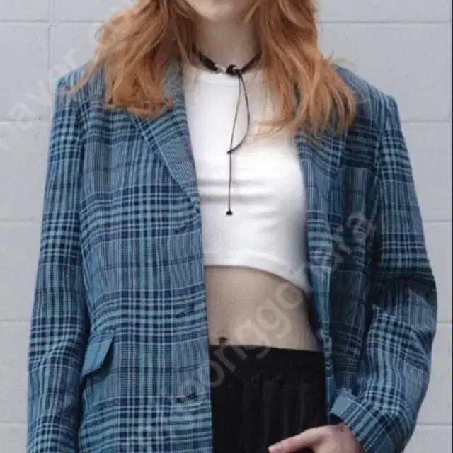 더일마 오버핏 썸머 블레이져 체크 자켓