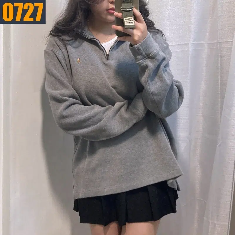 100 POLO 폴로 랄프로렌 회색 반집업 맨투맨 티셔츠