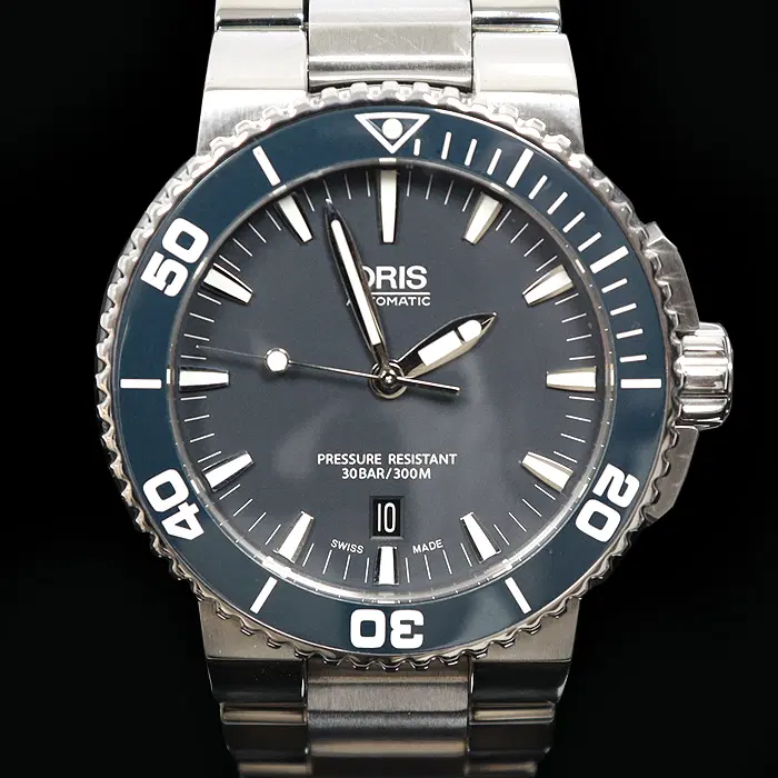 Oris(오리스) 01 733 7653 4155-07 43MM 스틸 오토매틱 청판 AQUIS 아퀴스 데이트 남성시계 MGD77133ETC