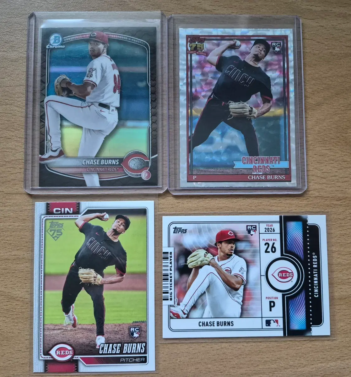 MLB 탑스, 바우만 신시내티 체이스 번즈 루키카드 4장랏 판매합니다.