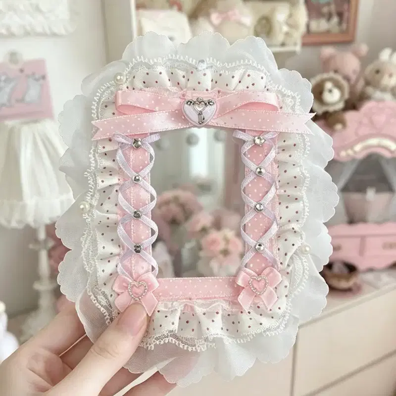 리본 레이스 탑꾸 포카홀더 탑로더 수제 핑크 분홍 공주 하트