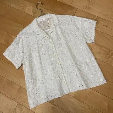 bulle de savon 반팔 셔츠 블라우스 스캘럽 레이스 레이스