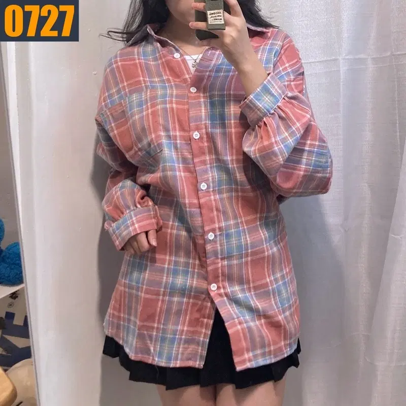 100 VTG 빈티지 여성 체크 패턴 롱 셔츠