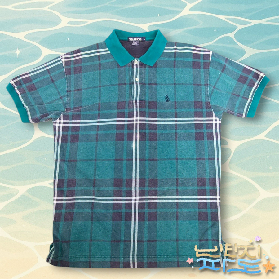 L 90s nautica 노티카 빈티지 체크 카라 반팔티