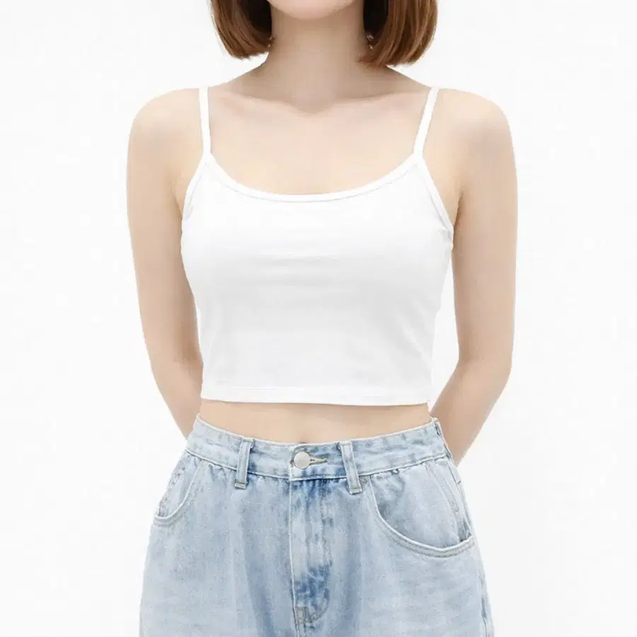 [새상품/4,500원] 빅사이즈 여성 스판 레이어드 이너 크롭 끈나시 2P세트(화이트)
