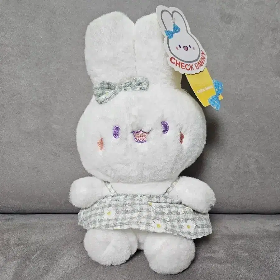 체크 토끼 중형 인형