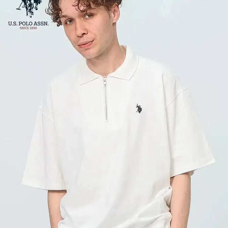 U.S. POLO ASSN. 유에스 폴로 어신 재팬 포인트 로고 자수 하프집업 반팔 폴로셔츠 화이트 L