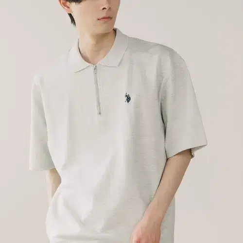 U.S. POLO ASSN. 유에스 폴로 어신 재팬 포인트 로고 자수 하프집업 반팔 폴로셔츠 화이트 L