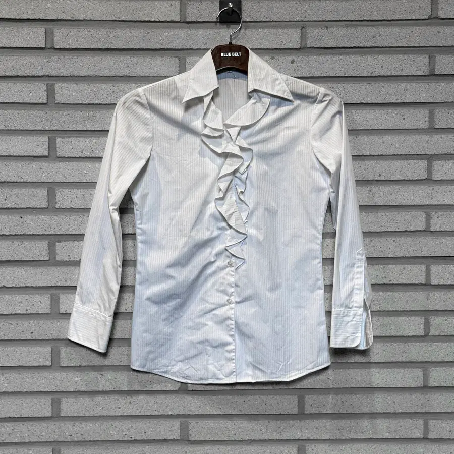 JPN VINTAGE 긴팔 셔츠 셔링 스트라이프 디테일 화이트
