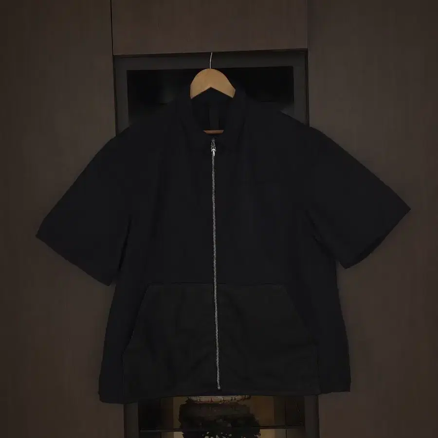 [XL] 크롬하츠 나일론 레더패치 집업 반팔 셔츠 블랙