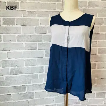KBF 슬리브리스 블라우스 바이컬러 네이비 화이트 C825