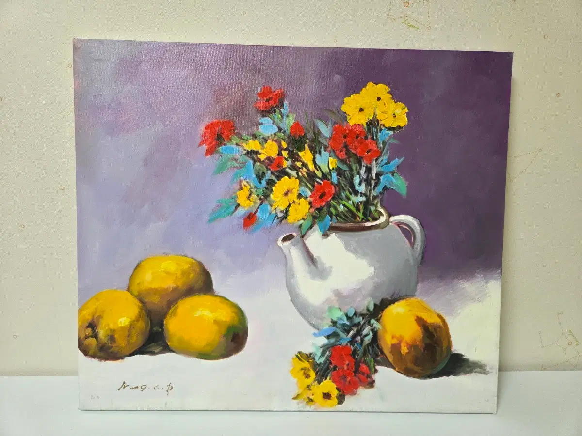 박광출 화가 유화 그림 (꽃과 과일)