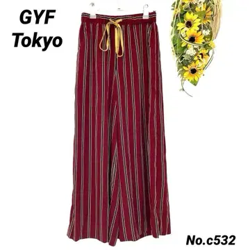 GYF Tokyo 가우초 팬츠 와이드 팬츠 스트라이프 허리밴딩 끈 있음