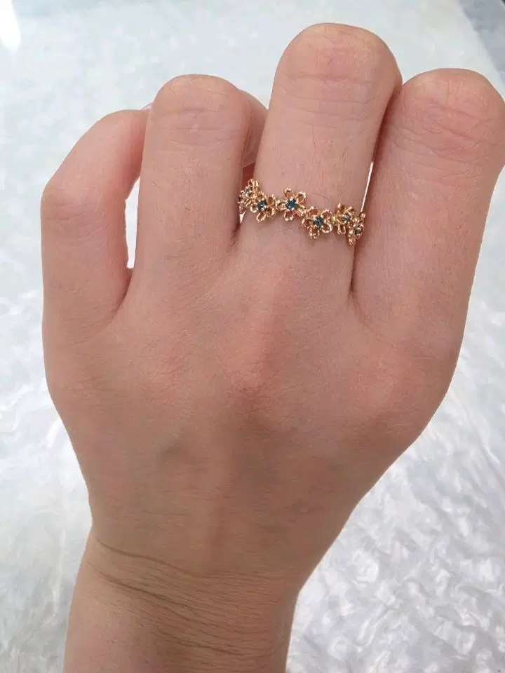 꽃반지 블루다이아 반지 14K