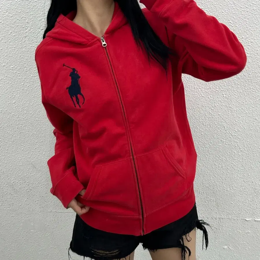 폴로 랄프로렌 네이비빅포니 레드 후드집업 XL