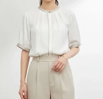 UNITED ARROWS 바이컬러 파이핑 블라우스
