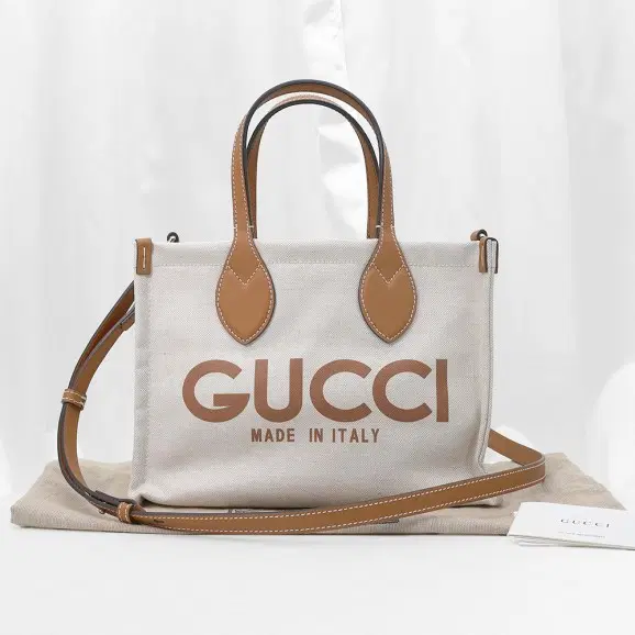 Gucci(구찌) *772144 캔버스 브라운 레더 로고 프린트 미니 토트+파우치 2WAY