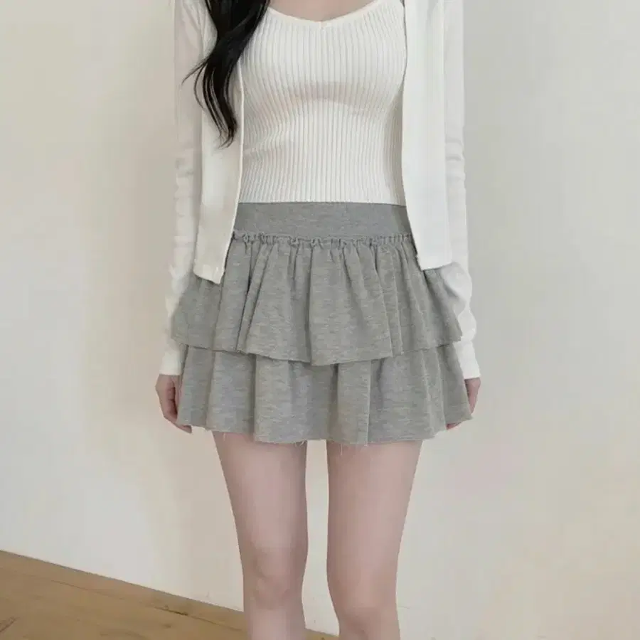프릴 캉캉 미니스커트 그레이